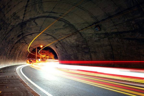 Traffic trail in tunnel